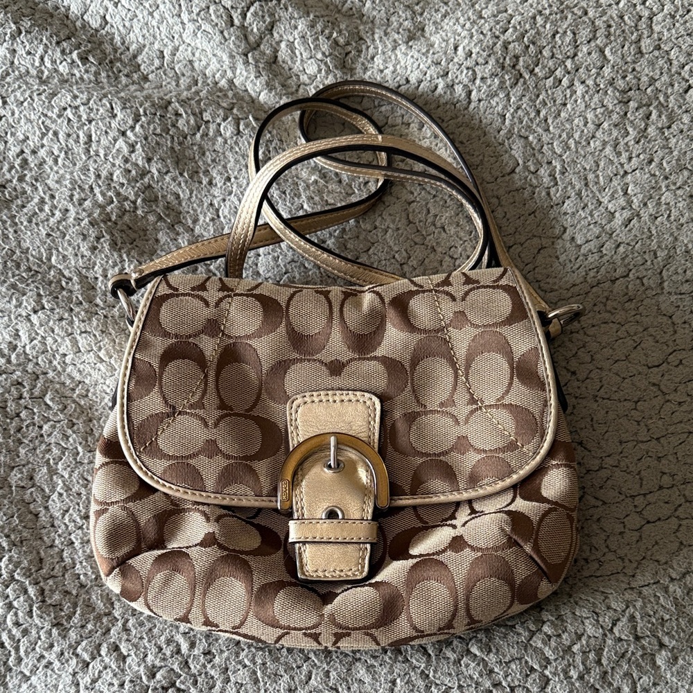 Coach Brown and Gold Signature Crossbody Bag